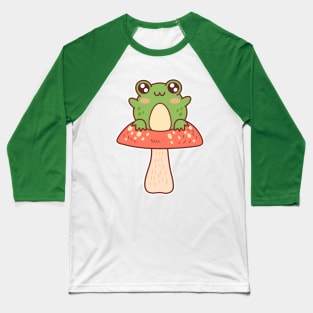 Cute Frog Setting on a Mushroom Kawaii Cottagecore Baseball T-Shirt